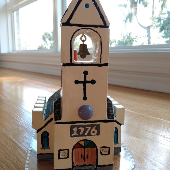 Vintage 1776 Church Coin Bank Handmade Painted Wood Folk Art Coinbank AS IS - Picture 3 of 16